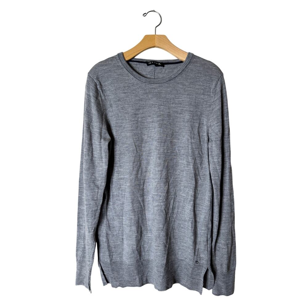 Rag & Bone Small Gray Marl Merino Wool Crew Neck Lightweight Tunic Sweater
